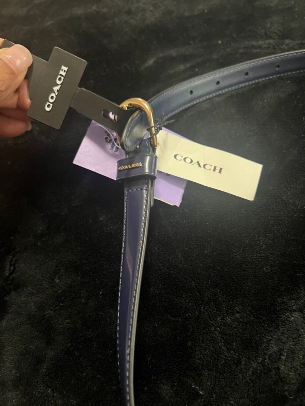 Coach Navy Leather Belt with Gold Hardware XL (44") NWT - Picture 4 of 10